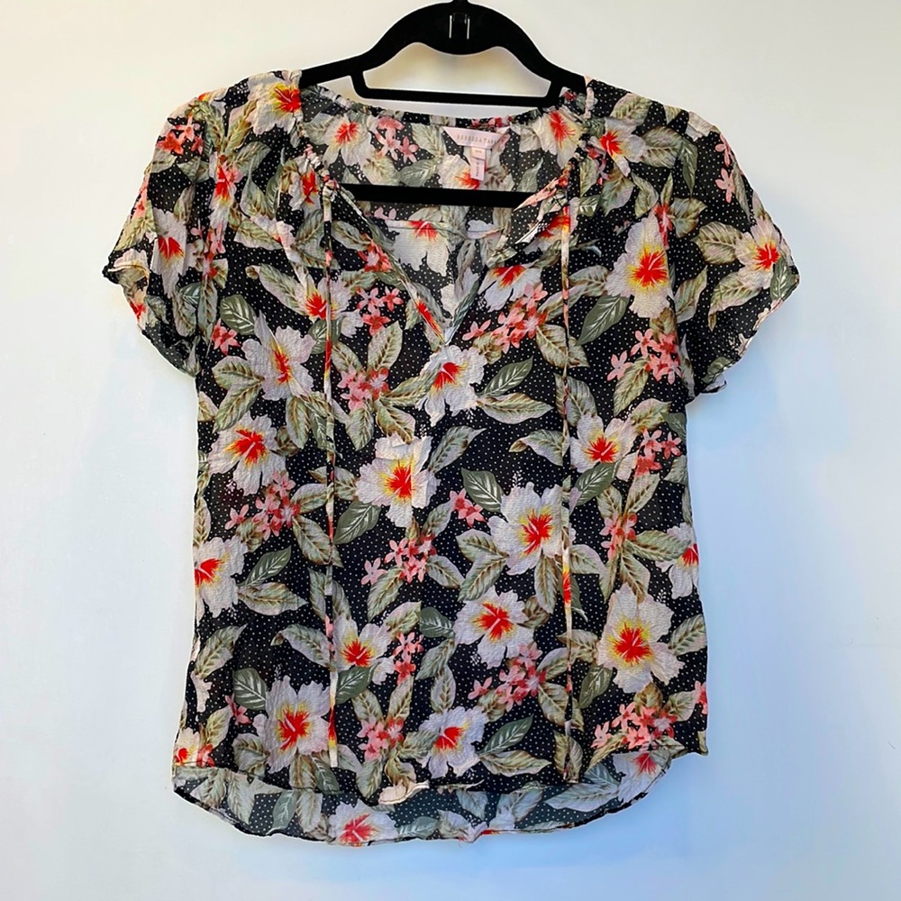 Rebecca Taylor Hibiscus Tie-Neck Blouse Size 00